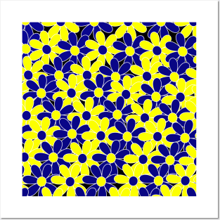 Down Syndrome Blue and Yellow Flower Pattern Posters and Art